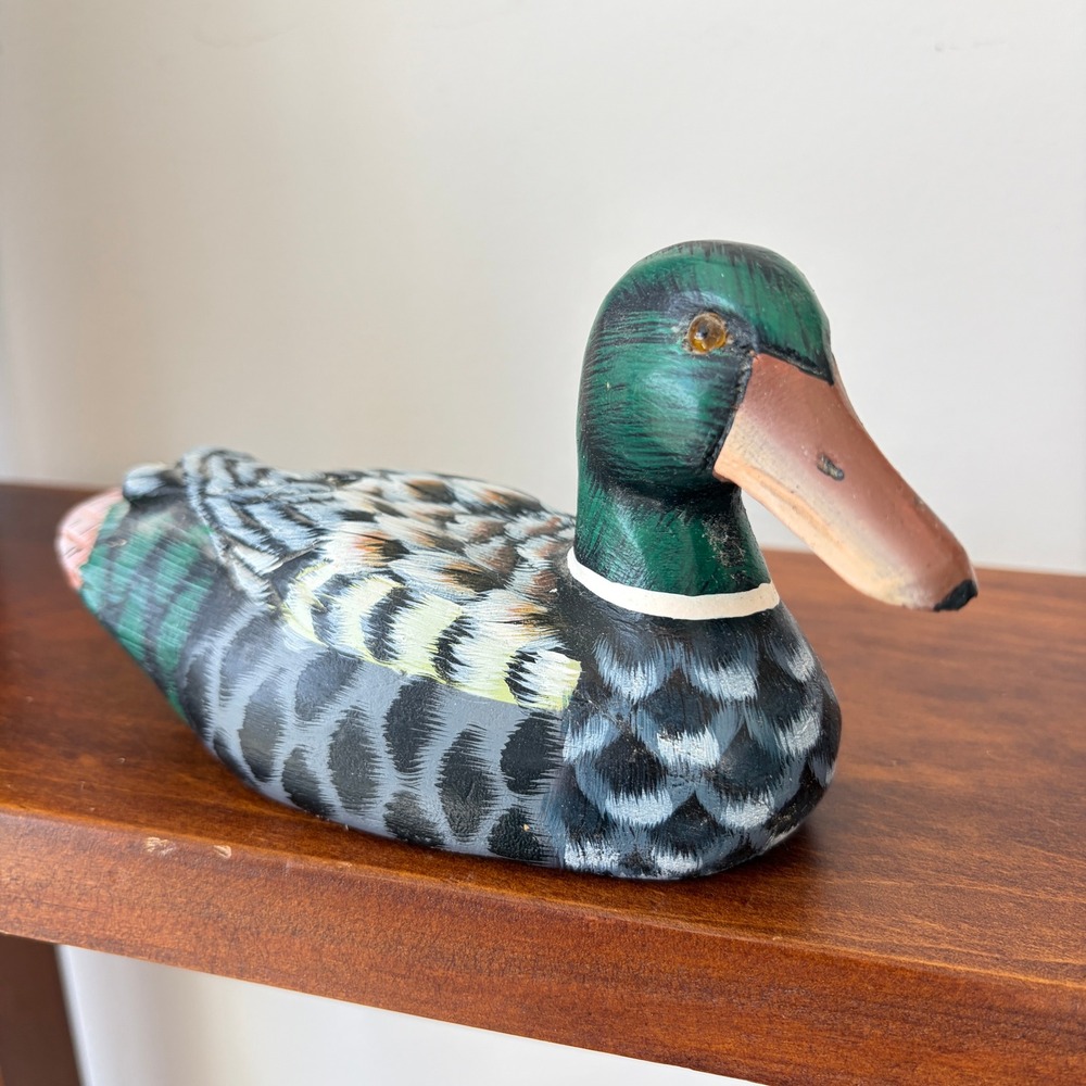 Vintage Hand Painted Wooden Mallard Duck Decoy Figurine Folk Art 6.5 Inch